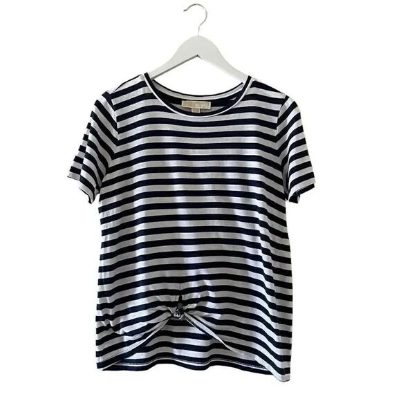 2 for $30 Michael Kors Stripes Front Knot Short Sleeves Soft High Low L # 1373 - Picture 1 of 12